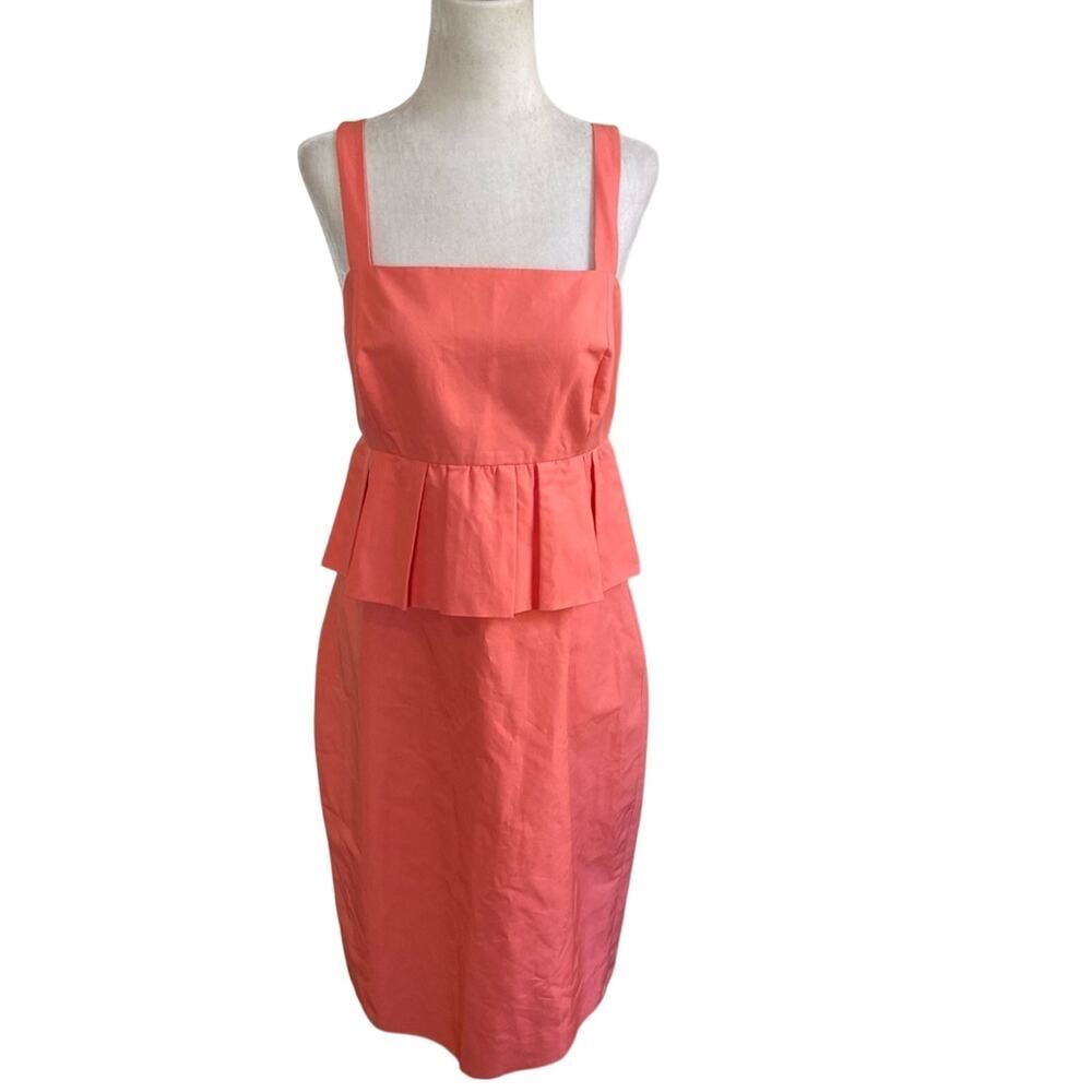 NEW J. Crew Peplum Faille Cotton Silk Dress Tropical Guava Coral Size 8
